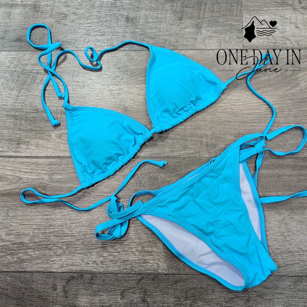 Atengnes Adjustable Triangle Tie Side Bikini Swimsuit Size S